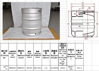 50L Euro tiêu chuẩn rỗng thùng bia với bề mặt đánh bóng D * H 408 * 532mm